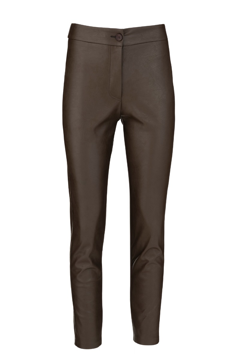 Philosophy Leather Slim Fit Pants TR44617 Καφέ