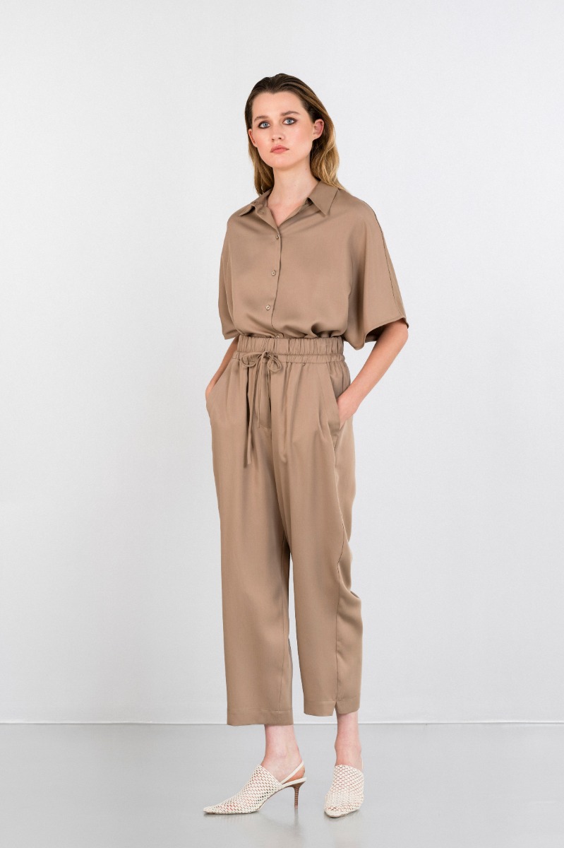 Philosophy Lyocell Loose Pants TR4519 Μπέζ φωτογραφία