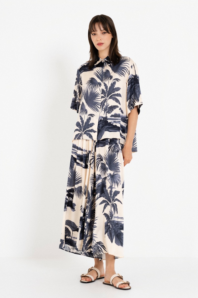 Philosophy Satin Print Shirt SH77271 Μπλέ