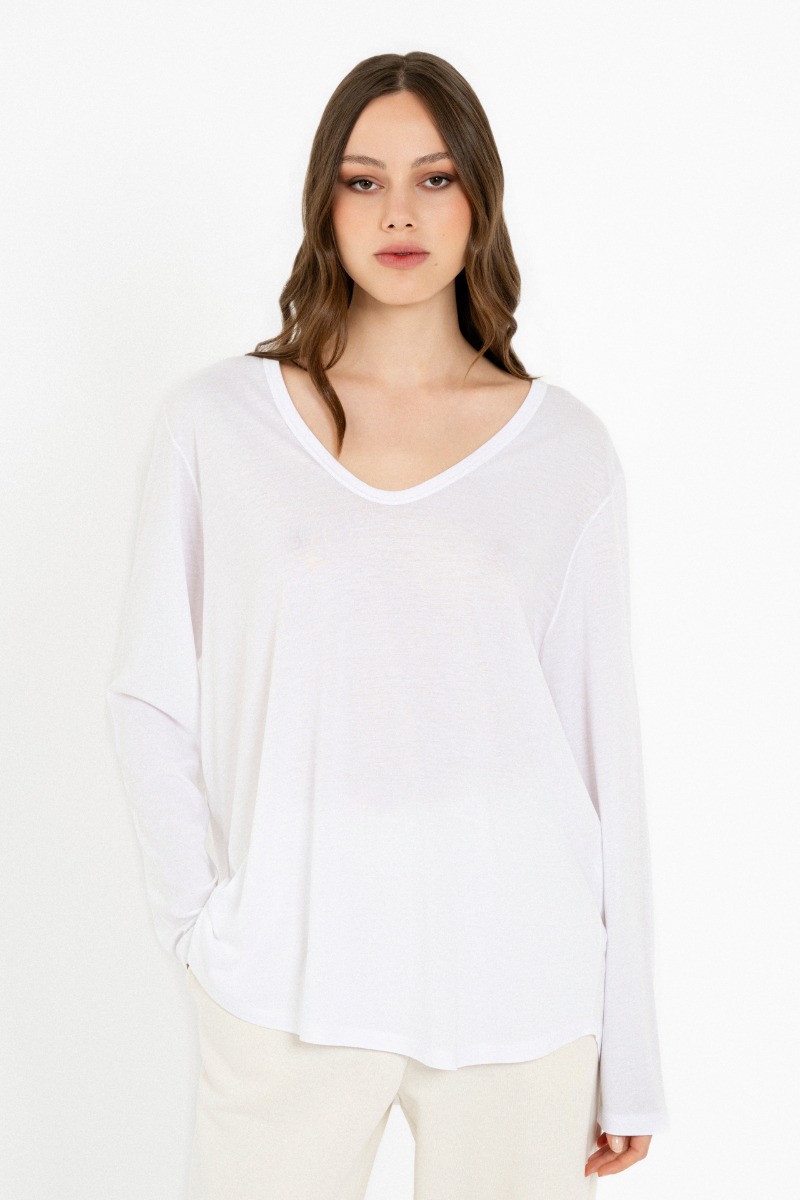 Philosophy Top Organic Jersey Oversized V Neck BL11916 Λευκό