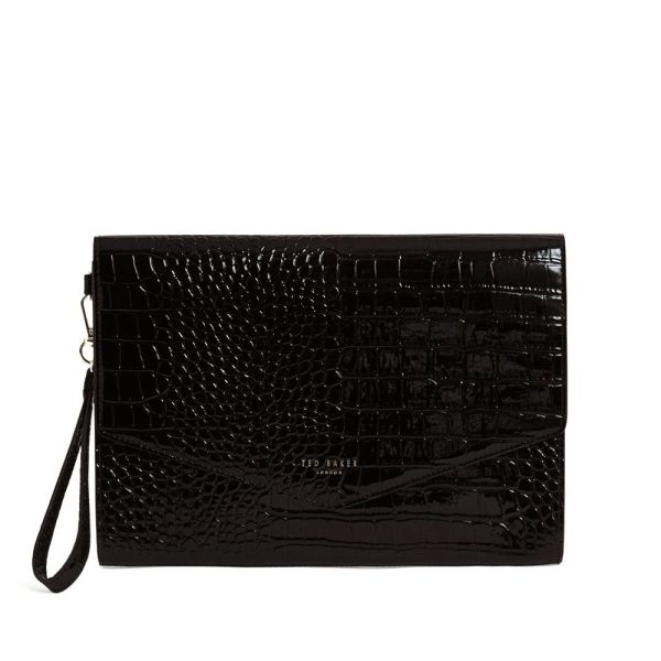 Ted Baker Wesslie Croc Effect Icon Envelope Pouch 282823 Μαύρο