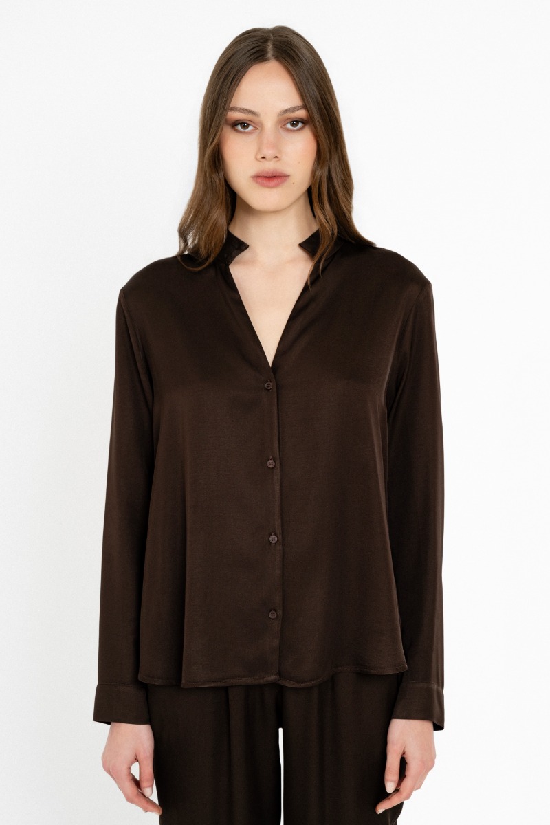 Philosophy Satin Ecovero Shirt SH77287 Καφέ