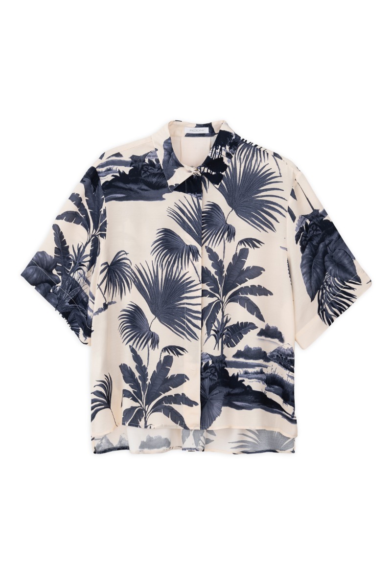 Philosophy Satin Print Shirt SH77271 Μπλέ