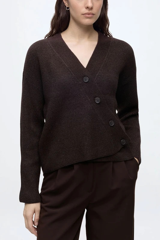 Only Katia Ls Rib Button Card/CC Knit 15374822 Καφέ