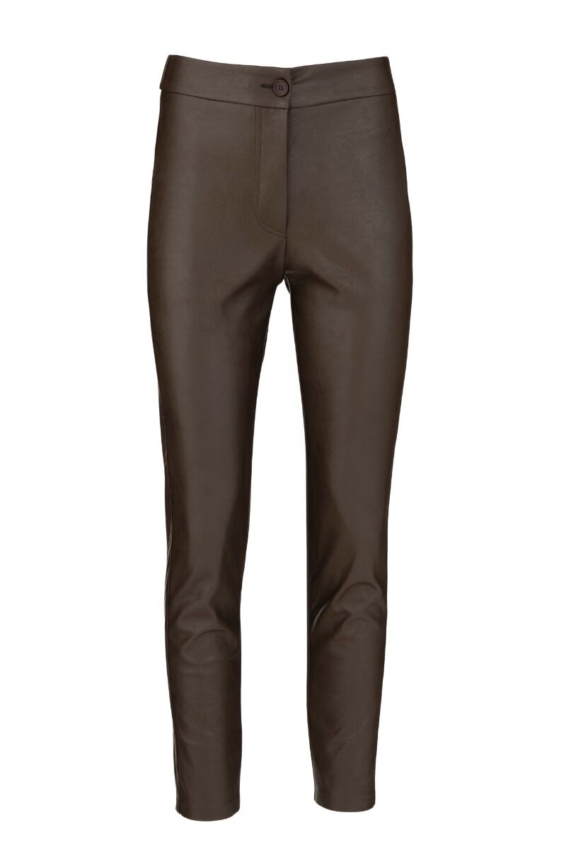 Philosophy Leather Slim Fit Pants TR44617 Καφέ