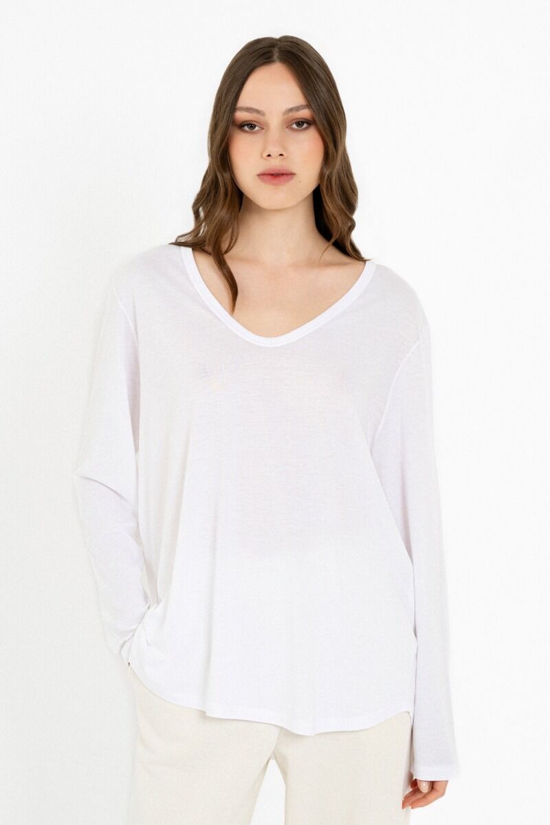 Philosophy Top Organic Jersey Oversized V Neck BL11916 Λευκό