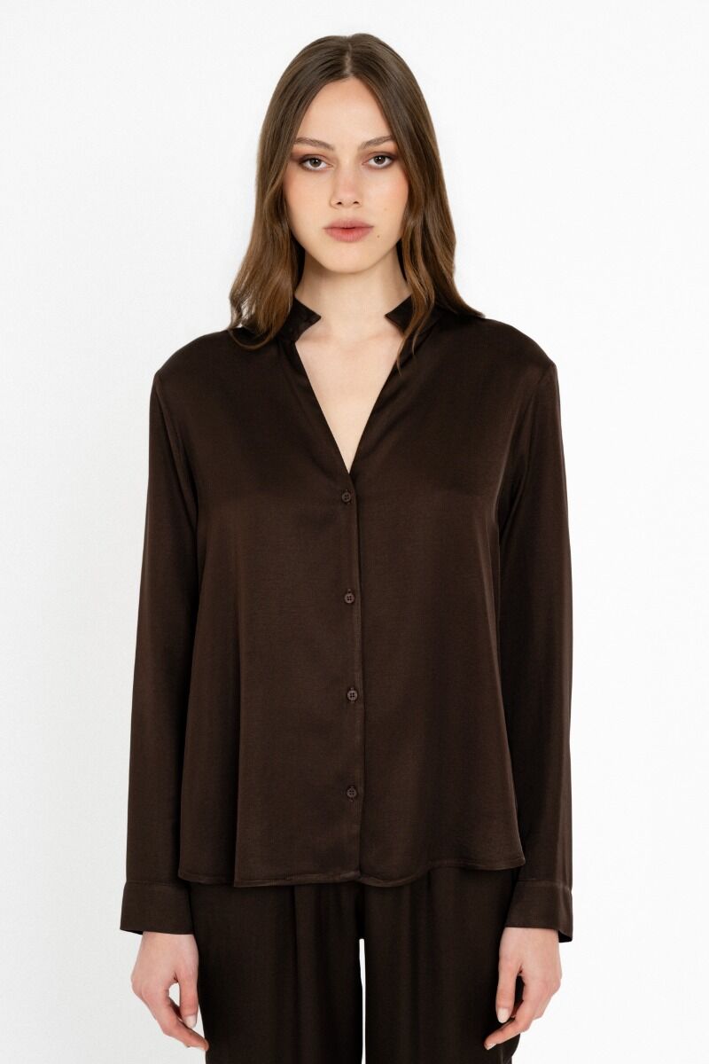Philosophy Satin Ecovero Shirt SH77287 Καφέ
