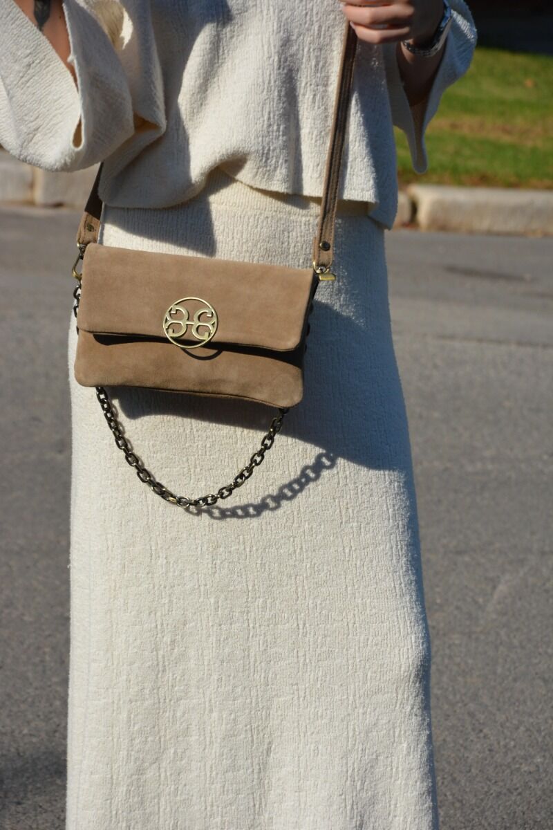 Bonendis Clelia Mini Δερμάτινη Suede Τσάντα ώμου Mocca