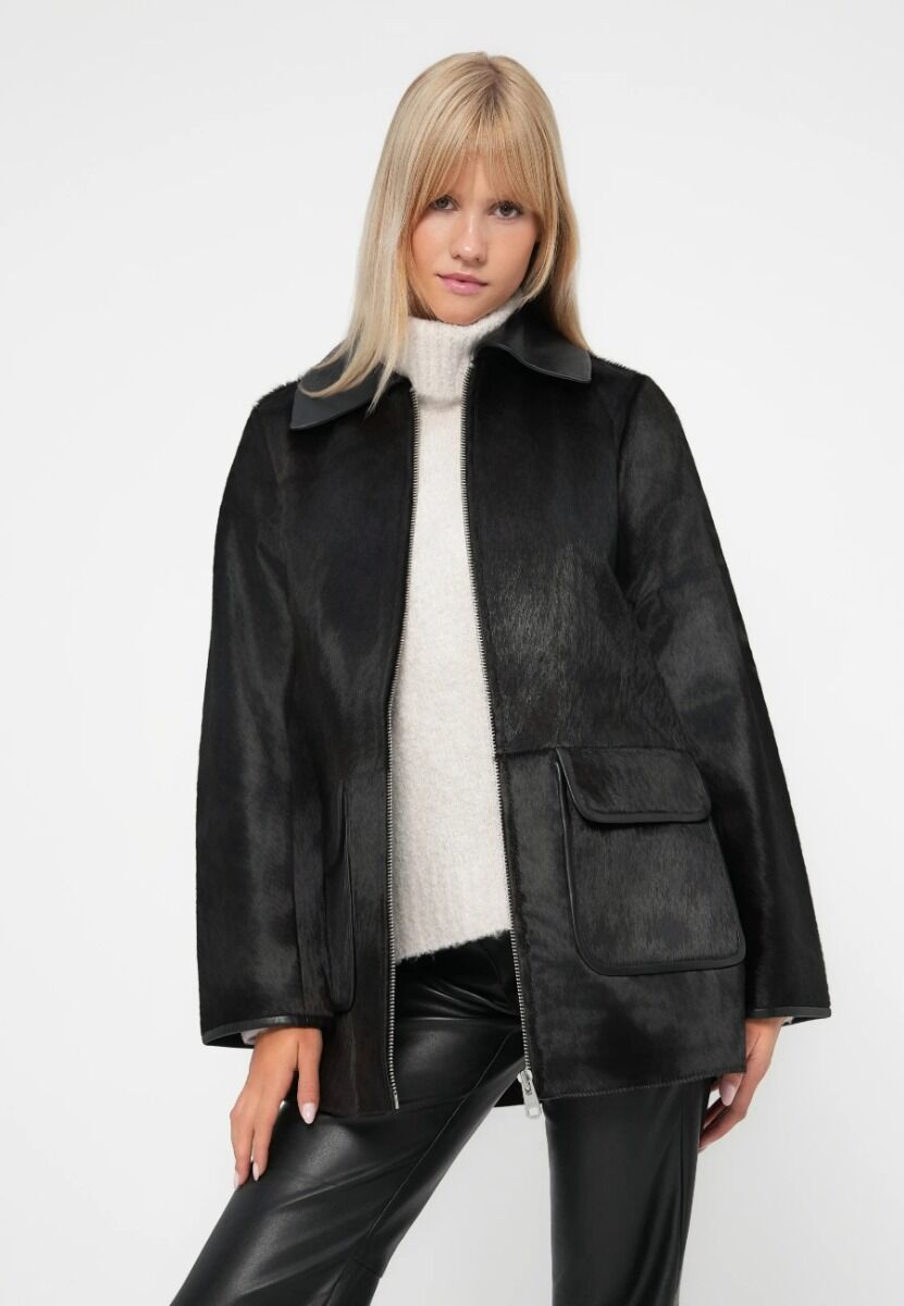 Selected Slfkarla Cow Leather Jacket 16099662 Μαύρο