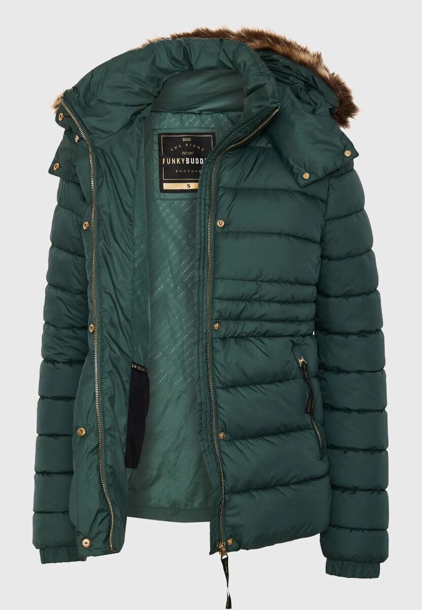 Funky Buddha Γυναικείο Καπιτονέ Puffer Μπουφάν με Αποσπώμενη Γούνα FBL010-100-01