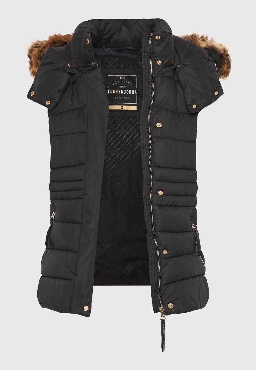 Funky Buddha Γυναικείο Αμάνικο Καπιτονέ Puffer Μπουφάν με Αποσπώμενη Γούνα FBL010-102-01