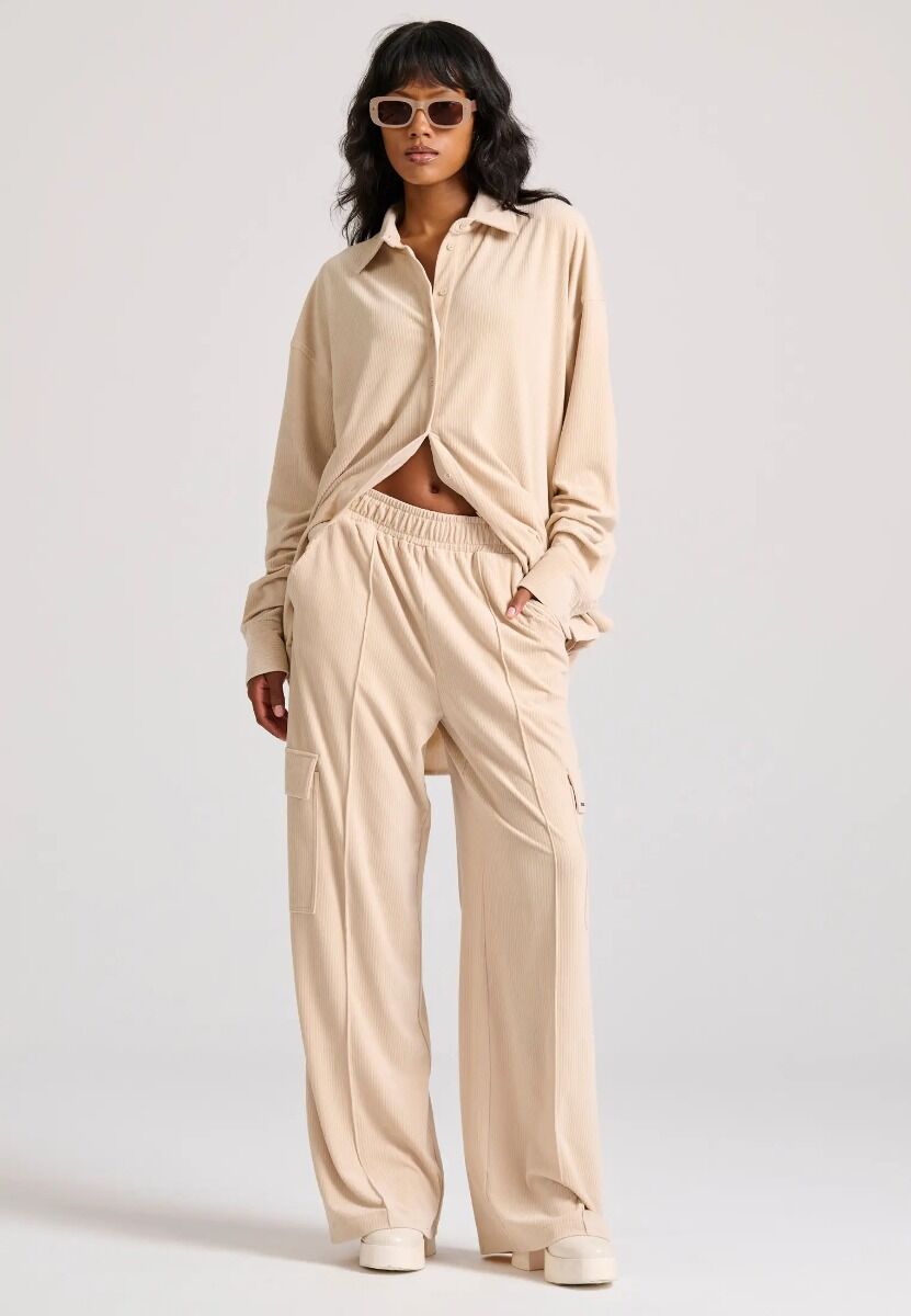 Funky Buddha Γυναικείο Wide Leg Cargo Βελουτέ Παντελόνι FBL010-117-02