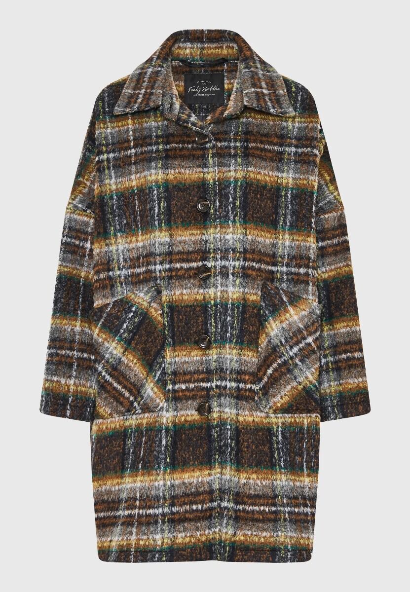 Funky Buddha Γυναικείο Wool Blend Καρό Παλτό FBL010-121-01
