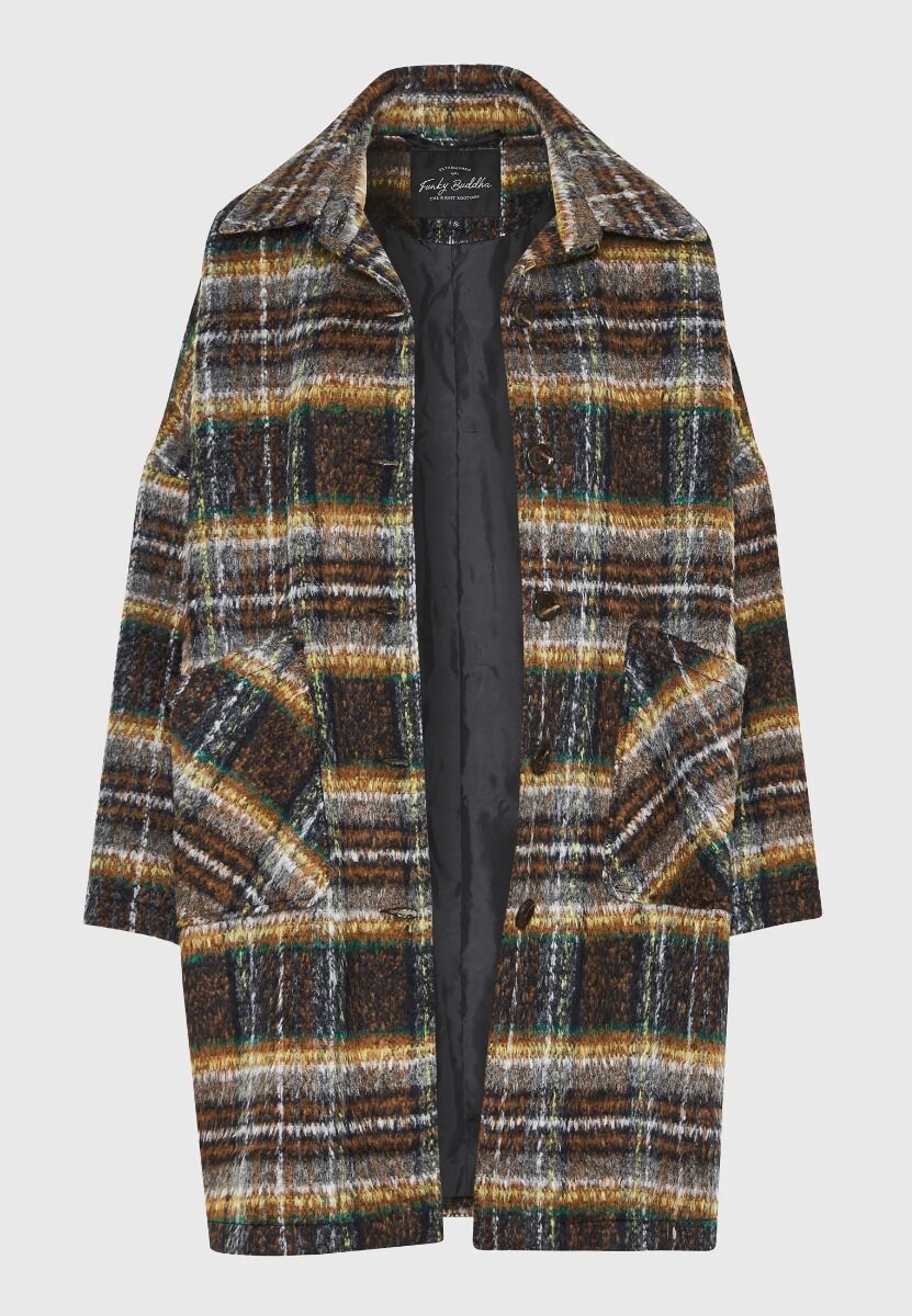 Funky Buddha Γυναικείο Wool Blend Καρό Παλτό FBL010-121-01