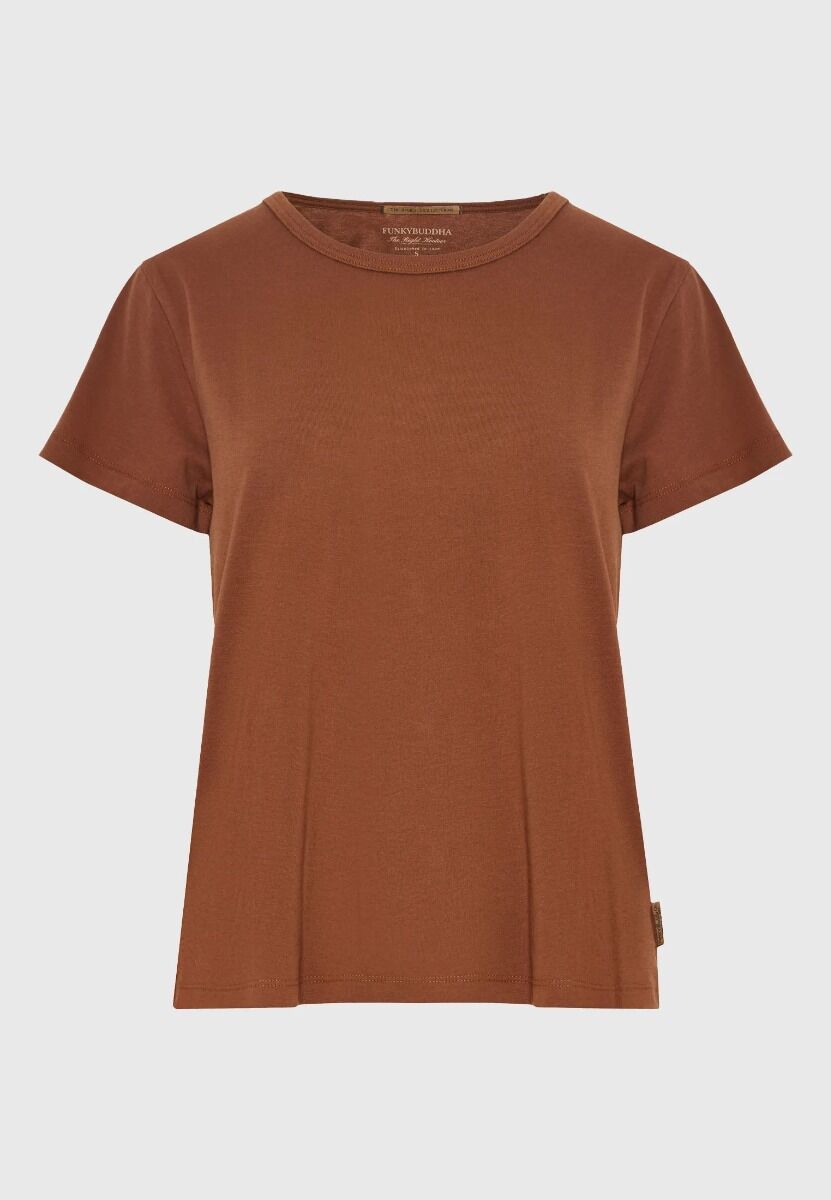 Funky Buddha Γυναικείο T-shirt από οργανικό βαμβάκι - The basics collection FBL013-103-04 Καφέ