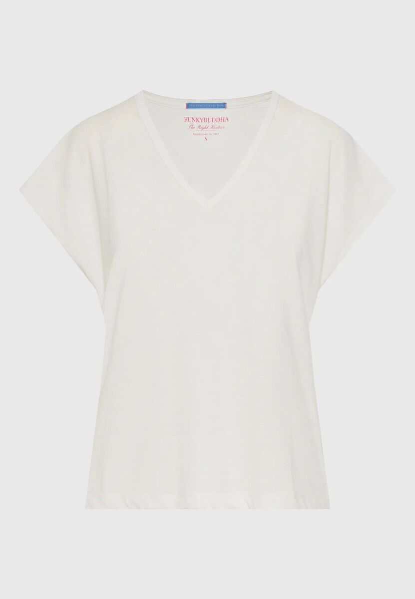 Funky Buddha Γυναικείο t-shirt με V λαιμόκοψη FBL013-111-04 Σπασμένο Λευκό
