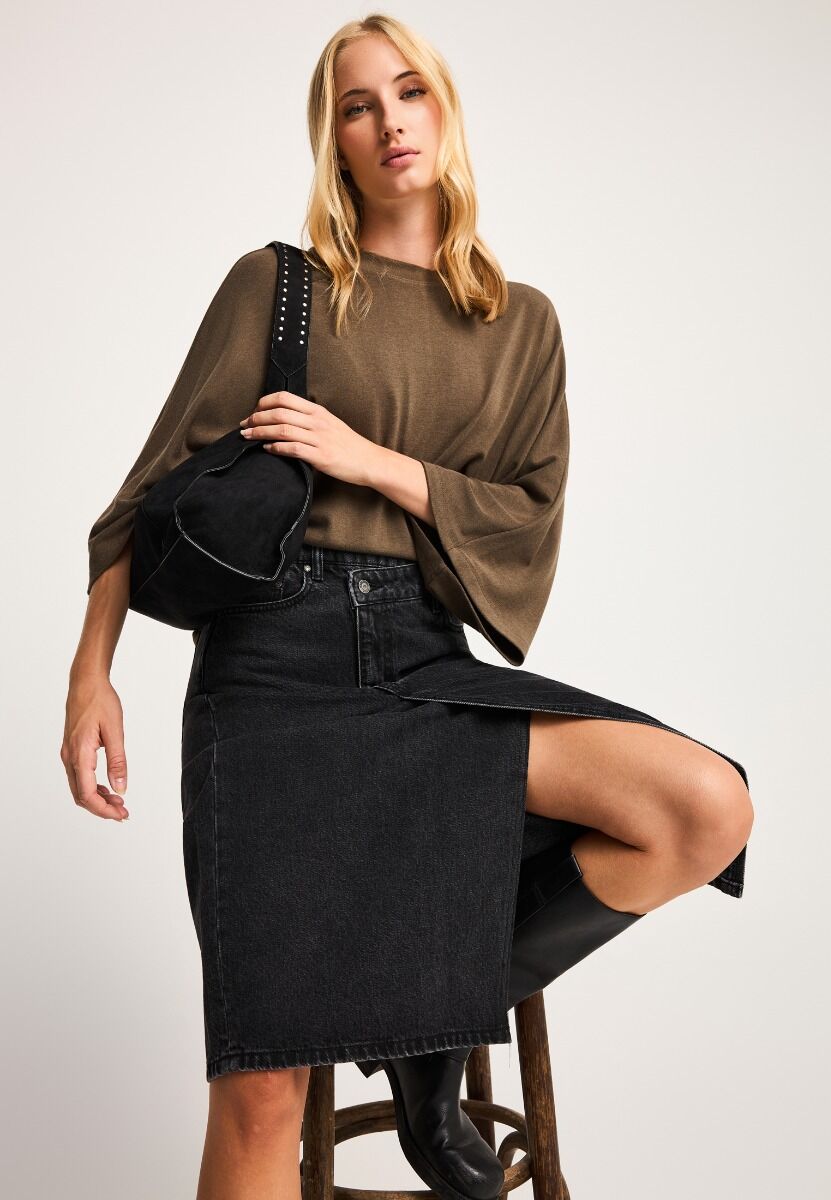 Funky Buddha Γυναικεία cropped μπλούζα με φαρδιά μανίκια FBL014-104-17
