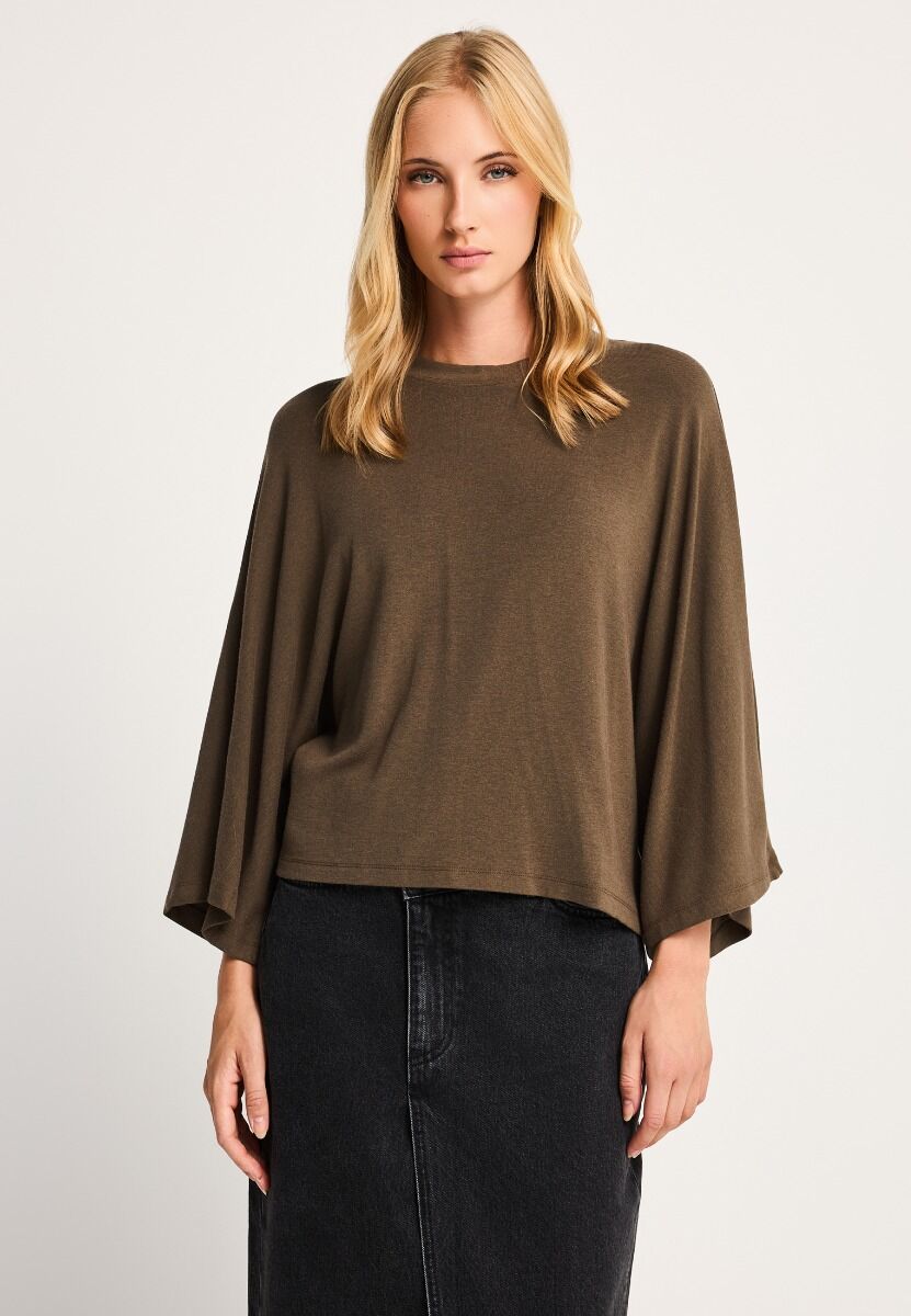Funky Buddha Γυναικεία cropped μπλούζα με φαρδιά μανίκια FBL014-104-17