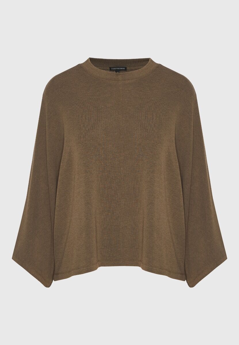 Funky Buddha Γυναικεία cropped μπλούζα με φαρδιά μανίκια FBL014-104-17