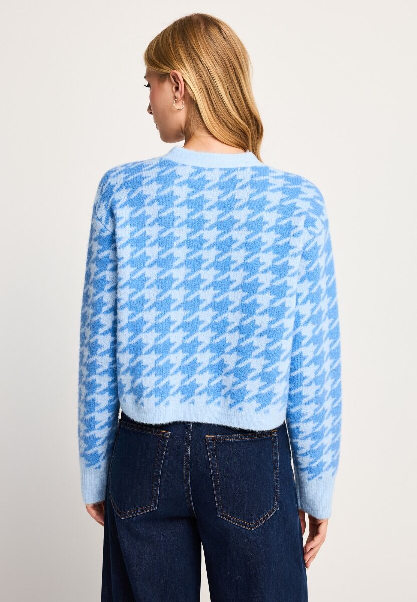 Funky Buddha Γυναικεία relaxed πλεκτή ζακέτα houndstooth FBL014-117-09