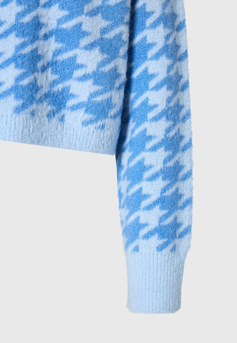 Funky Buddha Γυναικεία relaxed πλεκτή ζακέτα houndstooth FBL014-117-09