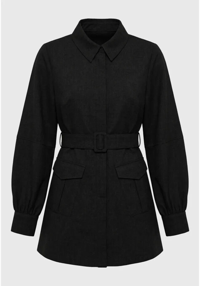 Funky Buddha Γυναικείο mini shirt dress utility με ζώνη FBL014-118-13 Μαύρο