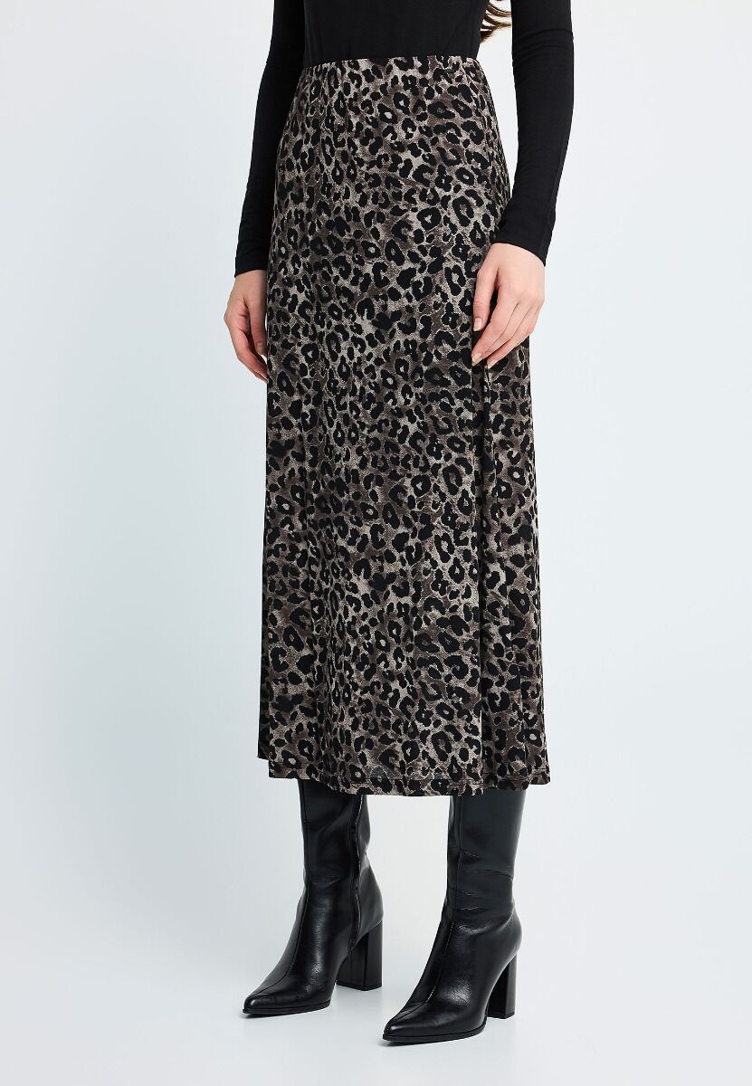 Funky Buddha Γυναικεία midi φούστα με λεοπάρ μοτίβο FBL014-128-14