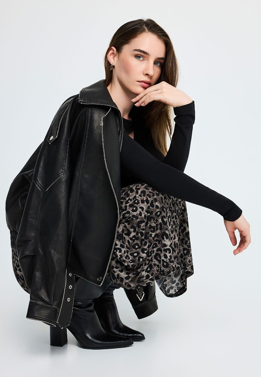Funky Buddha Γυναικεία midi φούστα με λεοπάρ μοτίβο FBL014-128-14