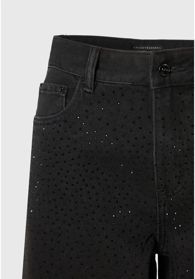 Funky Buddha Ψηλόμεσο τζιν παντελόνι balloon fit με στρας FBL014-170-02
