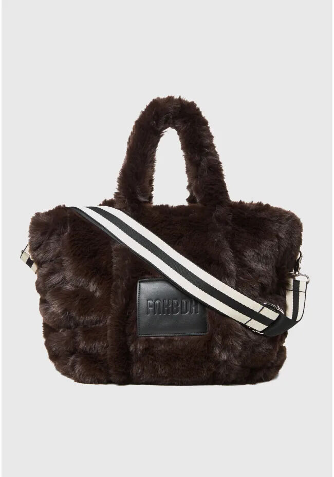 Funky Buddha Γυναικεία γούνινη τσάντα tote με ριγέ ιμάντα ώμου FBL014-408-10 Καφέ