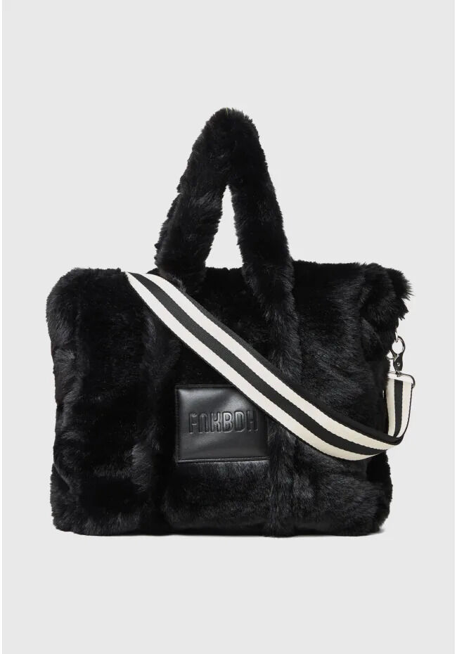 Funky Buddha Γυναικεία γούνινη τσάντα tote με ριγέ ιμάντα ώμου FBL014-408-10