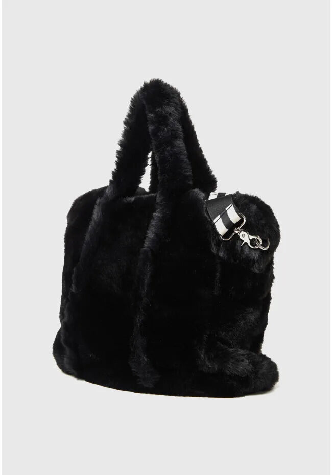 Funky Buddha Γυναικεία γούνινη τσάντα tote με ριγέ ιμάντα ώμου FBL014-408-10