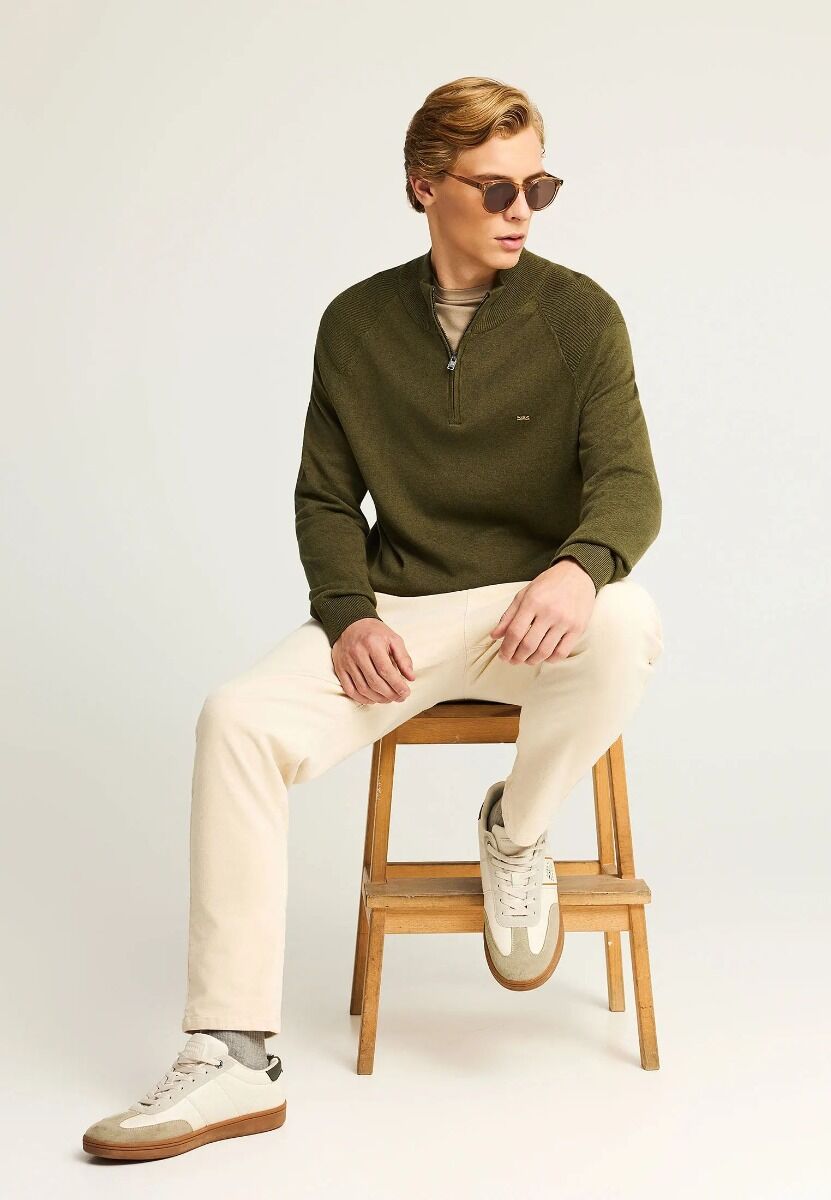 Funky Buddha Ανδρικό μονόχρωμο half-zip πλεκτό πουλόβερ FBM012-003-09