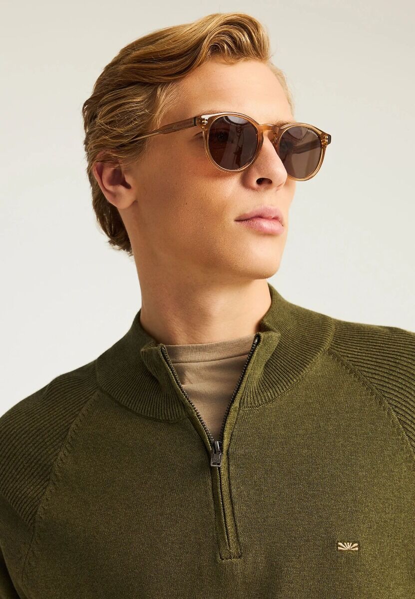 Funky Buddha Ανδρικό μονόχρωμο half-zip πλεκτό πουλόβερ FBM012-003-09