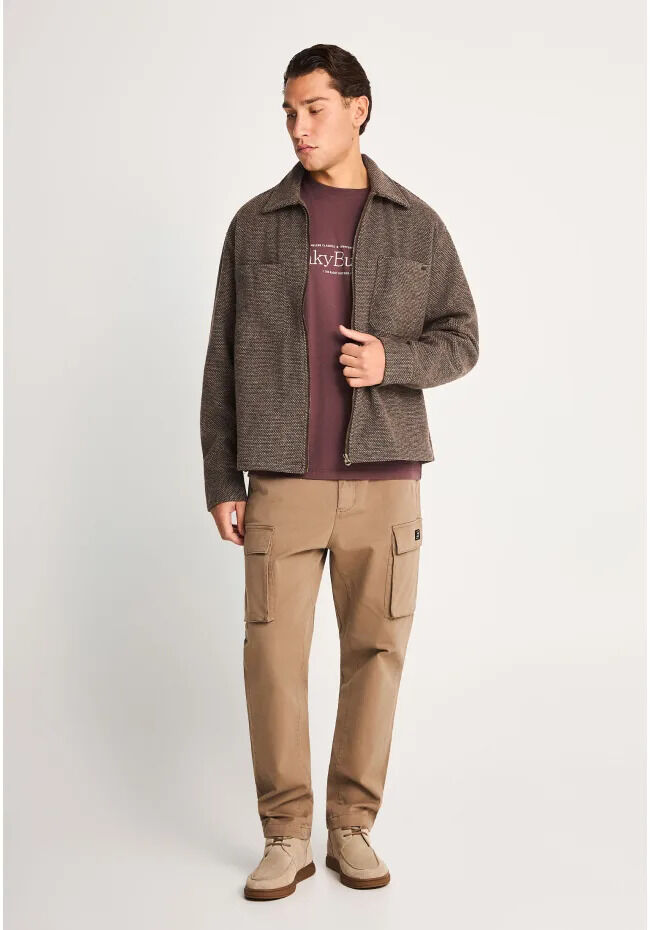 Funky Buddha Ανδρικό μάλλινο overshirt με φερμουάρ FBM014-025-05