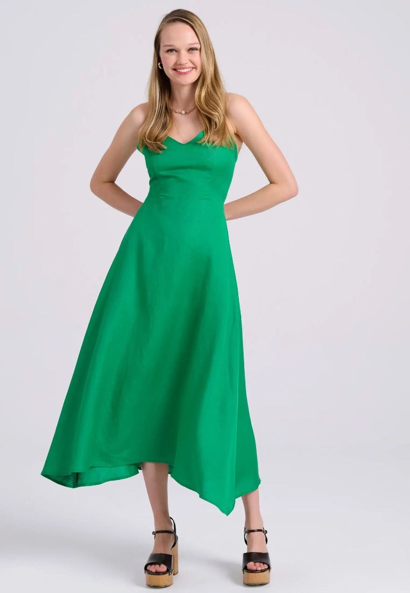 Funky Buddha Γυναικείο Linen Blend Midi Φόρεμα FBL009-143-13 Πράσινο ΓΥΝΑΙΚΑ>ΡΟΥΧΑ>ΦΟΡΕΜΑΤΑ
