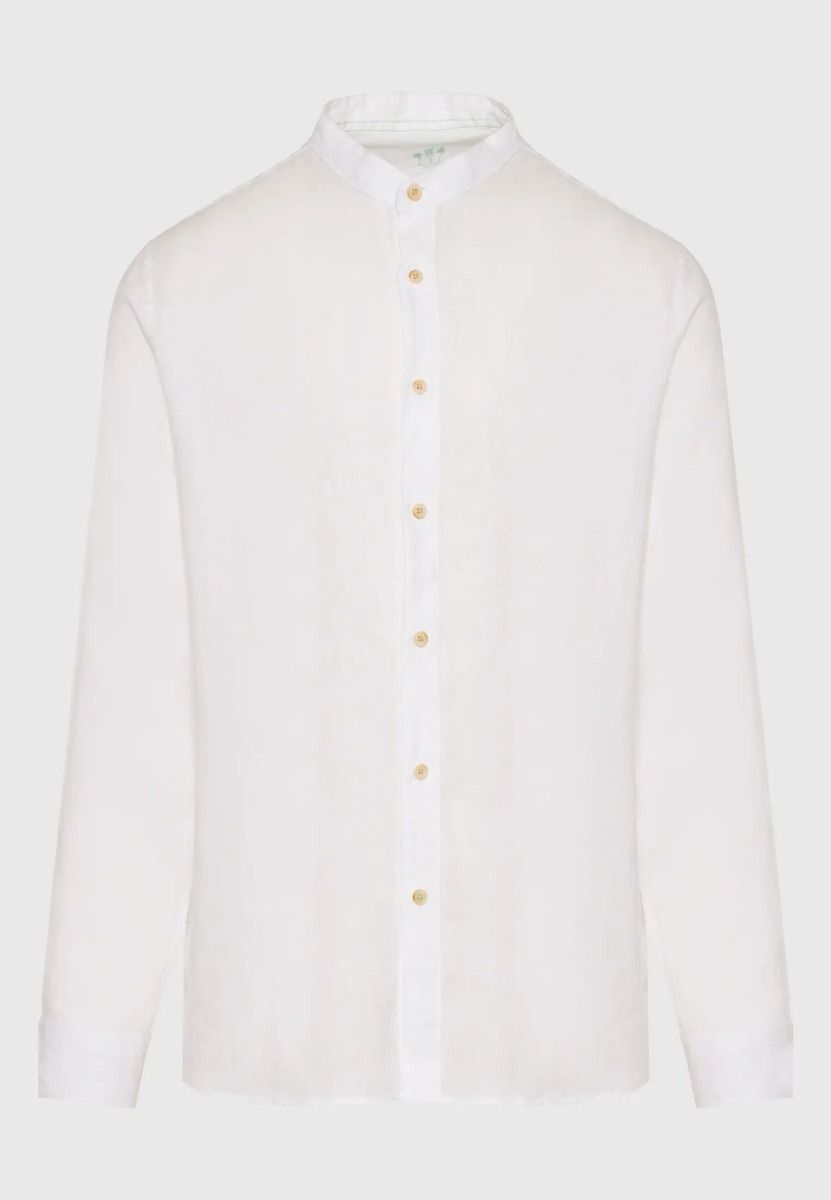 Funky Buddha Ανδρικό Garment Dyed Λινό Πουκάμισο με γιακά Mao FBM009-003-05 Λευκό