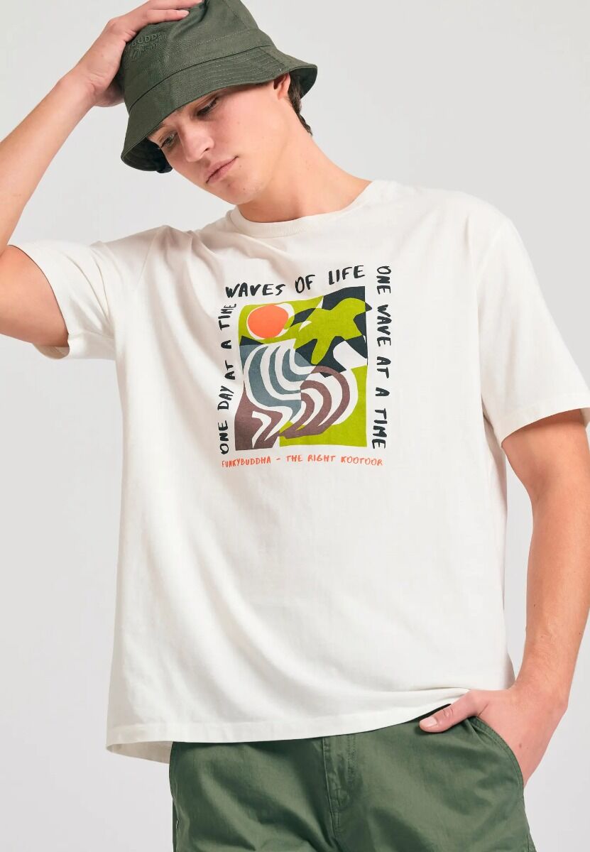 Funky Buddha Funky Buddha Ανδρικό T-Shirt με Abstract Frame Τύπωμα FBM011-053-04 Σπασμένο Λευκό