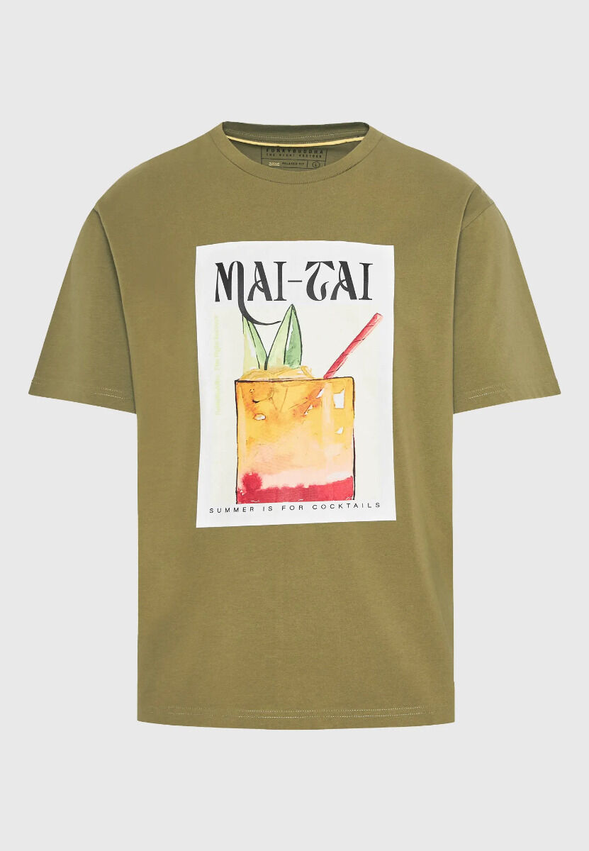 Funky Buddha Funky Buddha Ανδρικό Relaxed fit t-shirt με photographic τύπωμα FBM011-066-04 Λαδί