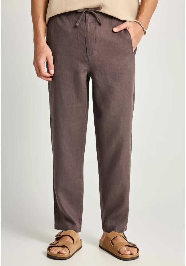 Ανδρικό comfort fit λινό chino παντελόνι FBM013-011-02 Καφέ