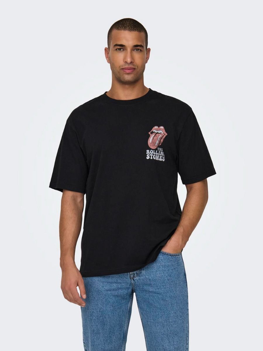 Only and Sons Ανδρικό Rolling Stones Κοντομάνικο T-Shirt 22028756 Μαύρο