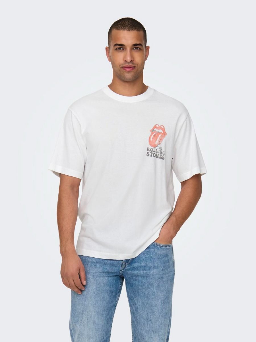 Only and Sons Ανδρικό Rolling Stones Κοντομάνικο T-Shirt 22028756 Λευκό NEW ARRIVALS>ΑΝΔΡΑΣ>ΡΟΥΧΑ