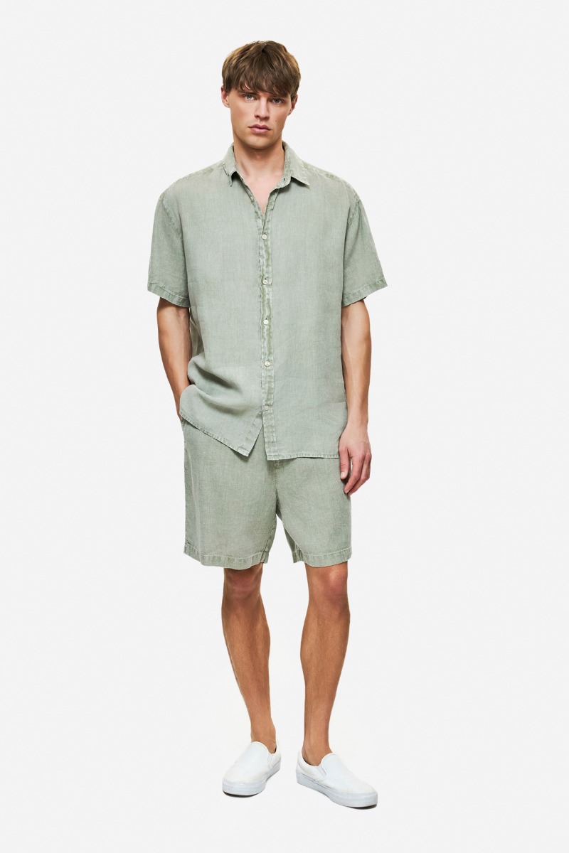 Dirty Laundry Ανδρικό Κοντομάνικο Λινό Πουκάμισο DLMS000153 Γκρι Μπεζ φωτογραφία