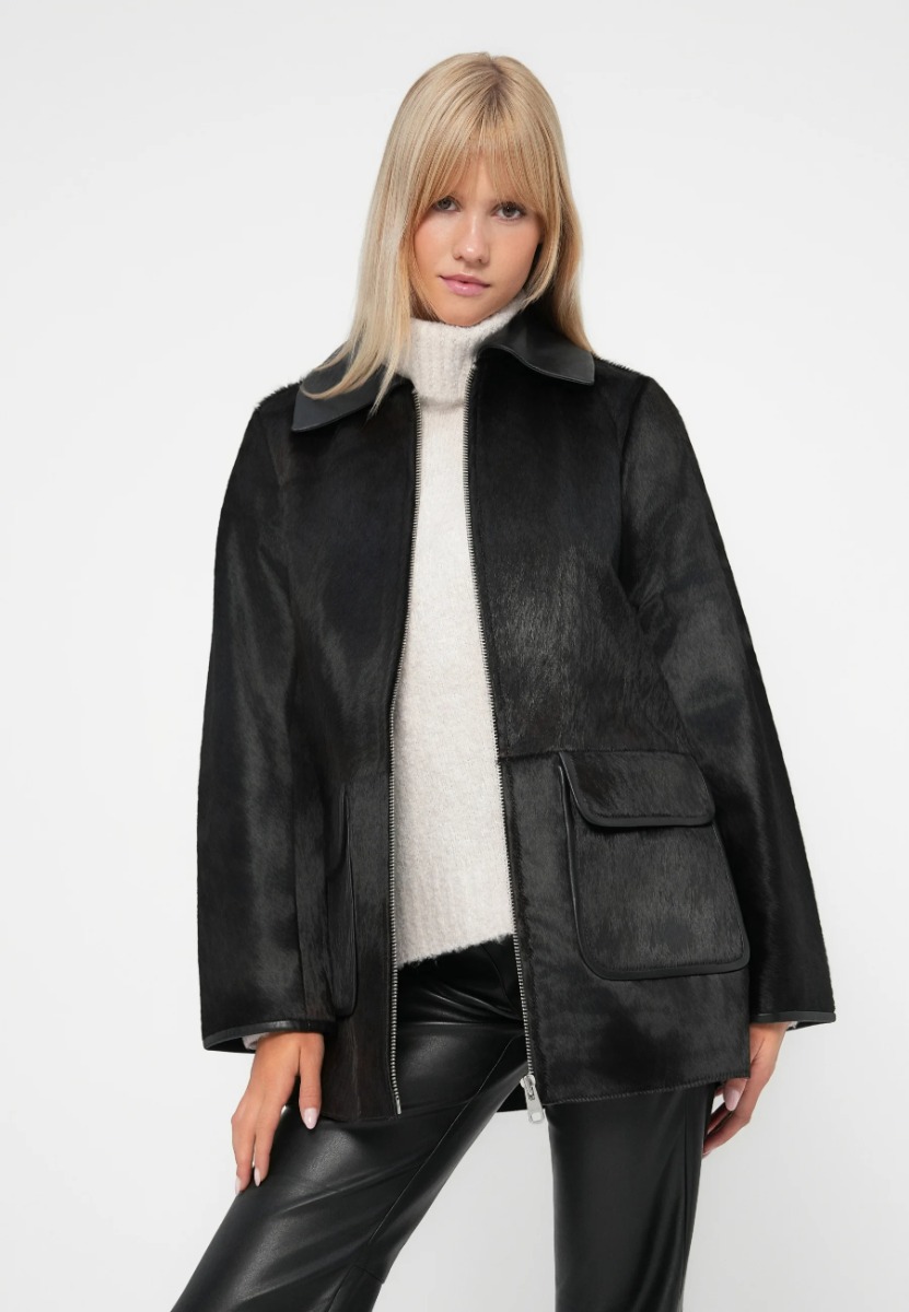Selected Slfkarla Cow Leather Jacket 16099662 Μαύρο