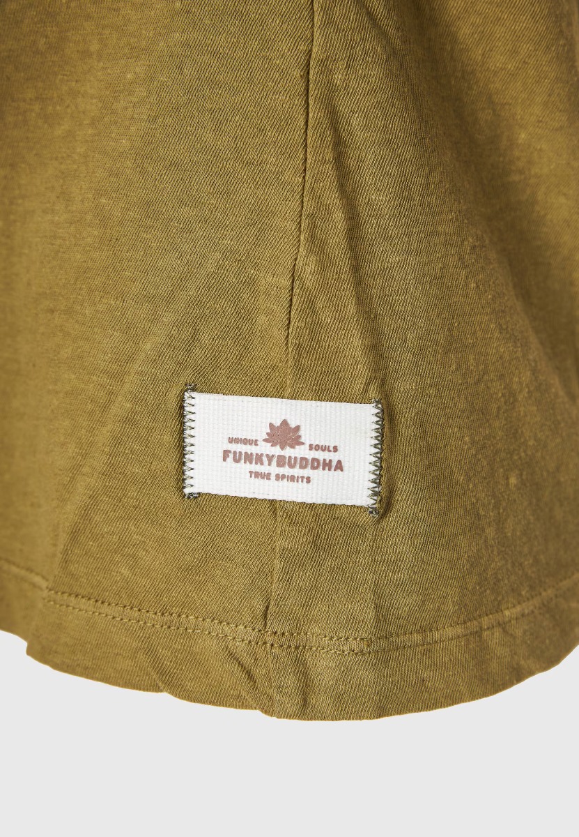 Funky Buddha Γυναικείο Linen Blend T-shirt FBL011-110-04 Λαδί