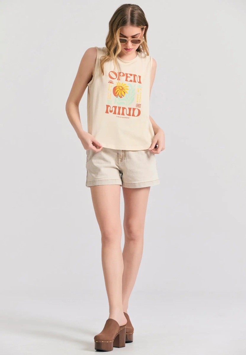 Funky Buddha Γυναικείο T-shirt με Graphic Print FBL011-169-04 Εκρου