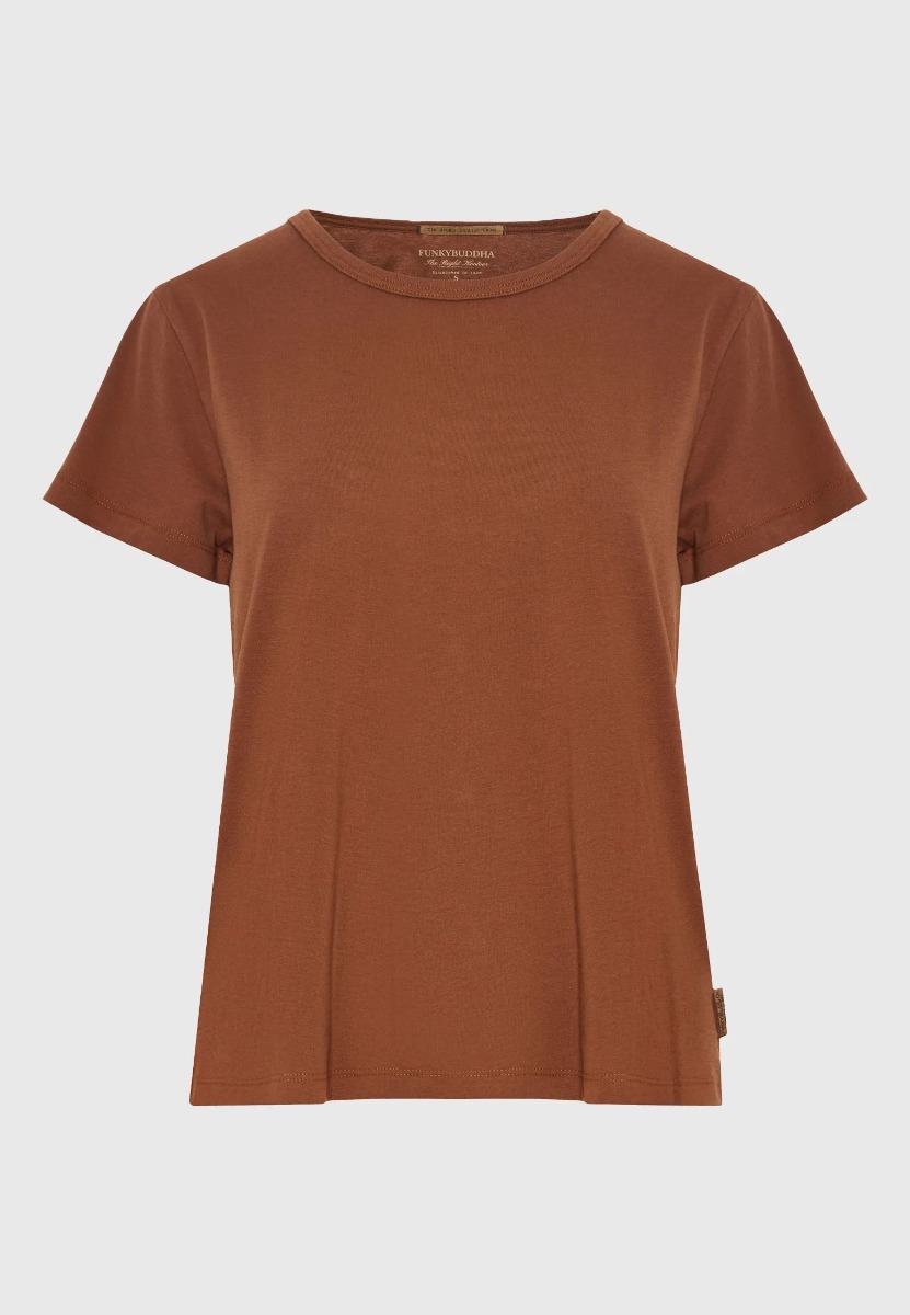 Funky Buddha Γυναικείο T-shirt από οργανικό βαμβάκι - The basics collection FBL013-103-04 Καφέ