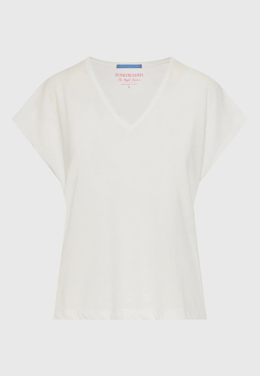 Funky Buddha Γυναικείο t-shirt με V λαιμόκοψη FBL013-111-04 Σπασμένο Λευκό