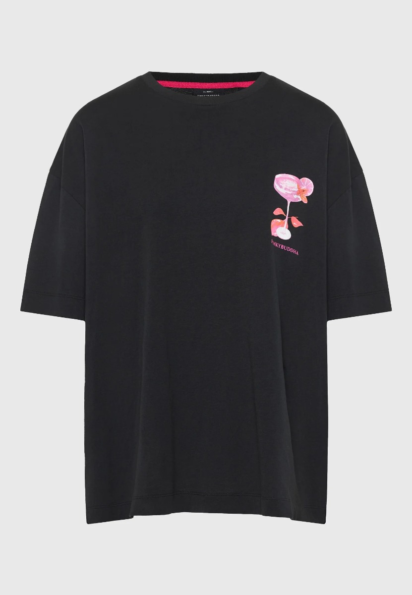 Funky Buddha Γυναικείο βαμβακερό T-shirt FBL013-156-04 Μαύρο