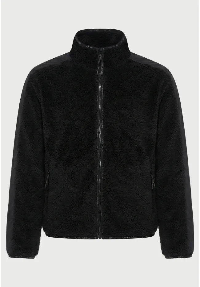 Funky Buddha Γυναικεία fleece ζακέτα relaxed fit FBL014-107-06 Μαύρο